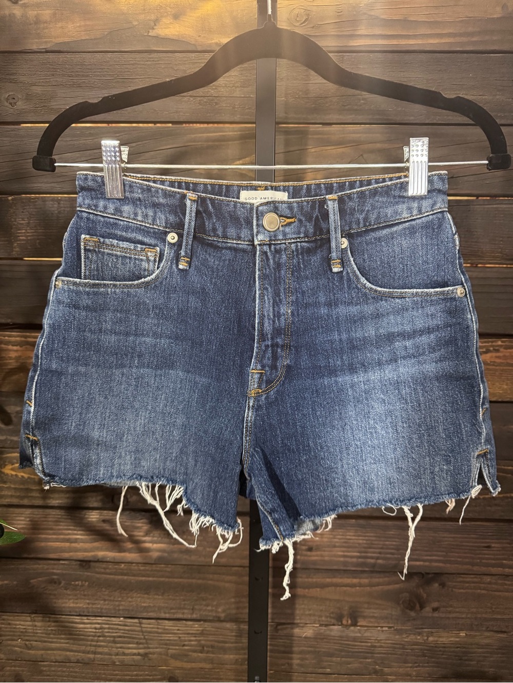 Women's Good American High-Rise Raw Hem Denim Shorts - Blue